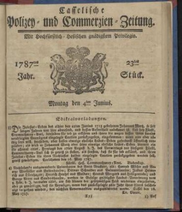 23tes Stueck, Montag den 4ten Junius. 1787