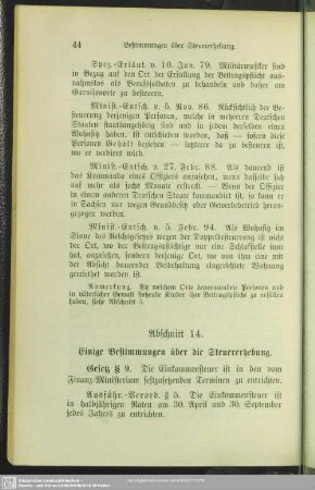 Abschnitt 14. Einige Bestimmungen über die Steuererhebung