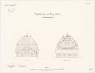 Universität Breslau Klinische Neubauten. Psychiatrische und Nervenklinik: Wirtschaftsgebäude: Ostansicht, Westansicht 1:100