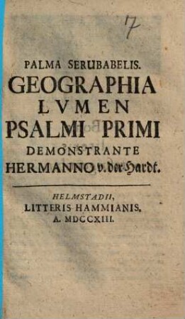 Palma Serubabelis : Geographia Lvmen Psalmi Primi