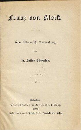 Franz von Kleist : e. litterar. Ausgrab.
