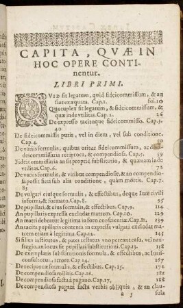 Capita, Quæ In Hoc Opere Continentur.