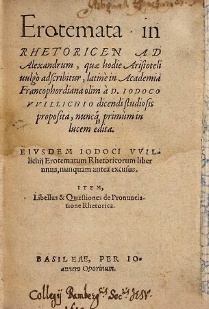 Erotemata in Rhetoricen ad Alexandrum, quae hodie Aristoteli vulgò adscribitur