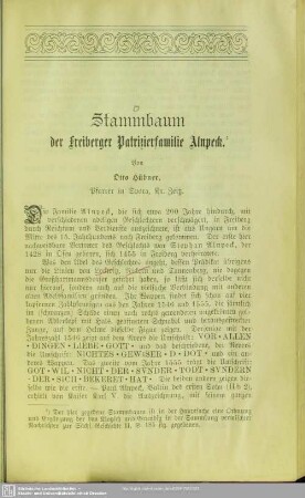 Stammbaum der Freiberger Patrizierfamilie Alnpeck