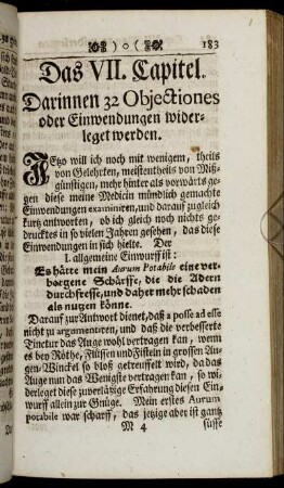 Das VII. Capitel. Darinnen 32 Objectiones oder Einwendungen widerleget werden.
