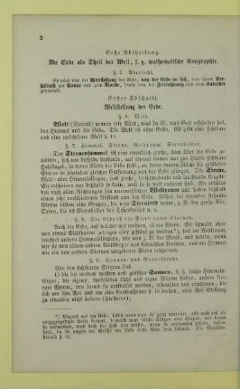 Erste Abtheilung. Die Erde als Theil der Welt, s. g. mathematische Geographie