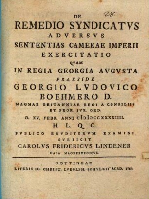 De remedio syndicatus adversus sententias camerae imperii exercitatio
