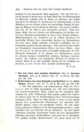 482-483 [Rezension] Cardauns, Hermann, Aus dem Leben eines deutschen Redakteurs