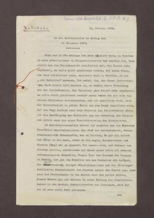 Protokoll aus der Reichskanzlei am Mittag des 09.11.1918 von Heinrich Schëuch