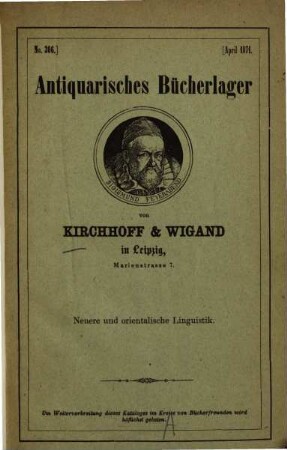 Antiquarisches Bücherlager von Kirchhoff & Wigand in Leipzig. 306. 1871
