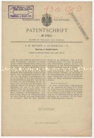 Patentschrift über Nweuerungen an Dampftrocknern, Patent-Nr. 37621