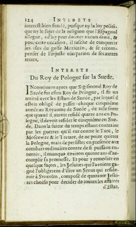 Interets Du Roy de Pologne sur la Suede.