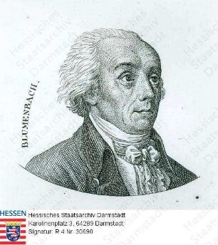 Blumenbach, Johann Friedrich, Prof. (1752-1840) / Porträt, linksblickendes Brustbild / Widmungsblatt von C. Conradi, Universität Göttingen, für Heinrich Freiherr v. Gagern (1799-1880), dat. März 1818