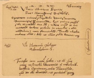 Ulrich von Hutten (1507-1566) Autographen: Brief von Ulrich von Hutten an Philip Melanchthon -- BSB Autogr. Hutten, Ulrich von