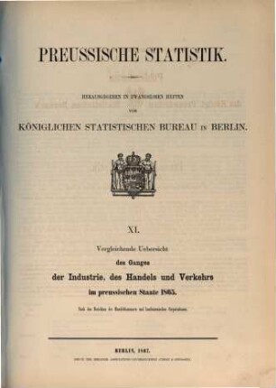 Vergleichende Übersicht des Ganges der Industrie, des Handels und Verkehrs im preußischen Staate : nach den Berichten der Handelskammern und kaufmännischen Corporationen. 1865 (1867) = H. 11 [d. Gesamtw.]