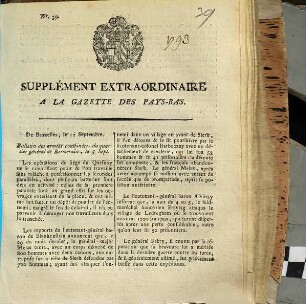 Gazette des Pays-Bas. Supplément extraordinaire à la Gazette des Pays-Bas. 1793, Nr. 39 (11. September)
