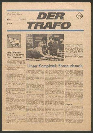 TRO-Betriebszeitung 'Der Trafo'; Nr. 21/1971 (25. Mai 1971)