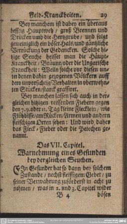 Das VII. Capitel. Wahrnehmung eines Gesunden bey der gleichen Seuchen