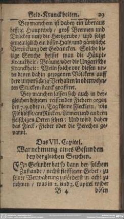 Das VII. Capitel. Wahrnehmung eines Gesunden bey der gleichen Seuchen