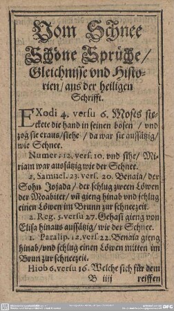 Vom Schnee Schöne Sprüche/ Gleichnisse und Historien/ aus der heiligen Schrifft.