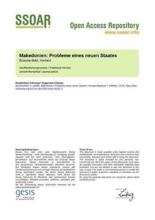 Makedonien: Probleme eines neuen Staates