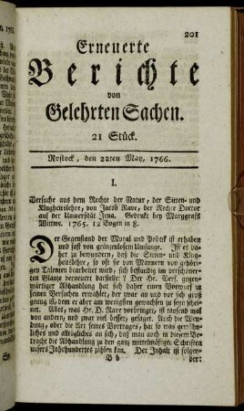 21 Stück. Rostock, den 22ten May, 1766