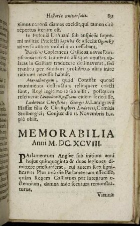 Memorabilia Anni M. DC. XCVIII.