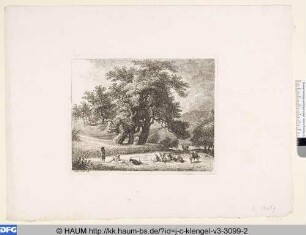 Landschaft mit Viehherde und einem Hirten