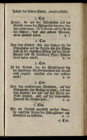 Inhalt des dritten Buchs, zweyten Stüks.