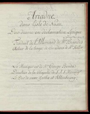Ariadne dans l'isle de Naxe : Duo-drame en déclamation Lyrique