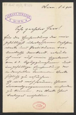 Brief an B. Schott's Söhne : 08.04.1900