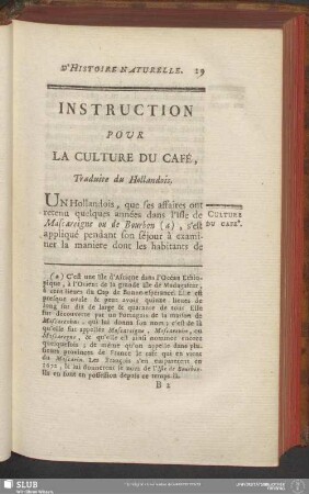 Instruction Pour La Culture Du Café, Traduite du Hollandois