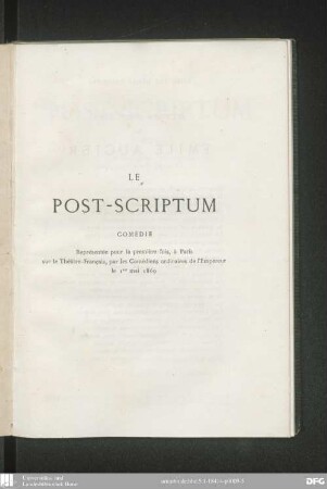 Le Post-Scriptum : comédie en un acte, en prose