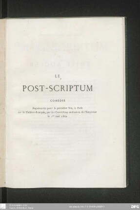 Le Post-Scriptum : comédie en un acte, en prose