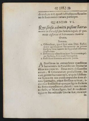 Quaestio VI. Quo sensu admitti poßint Sacramenta in Paradiso ...