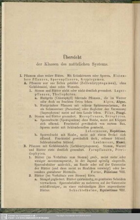 Übersicht der Klassen des natürlichen Systems