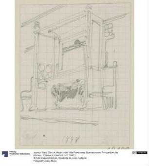 Hinterbrühl, Villa Friedmann, Speisezimmer, Perspektive des Kamins, Vorentwurf