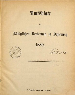 Amtsblatt der Regierung in Schleswig. 1889
