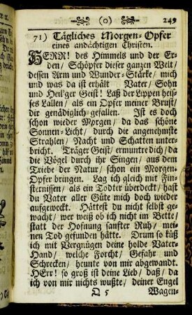 Tägliches Morgen-Opfer eines andächtigen Christen.