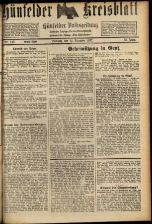 Erste Ausgabe vom Dienstag, den 13. Dezember 1927.