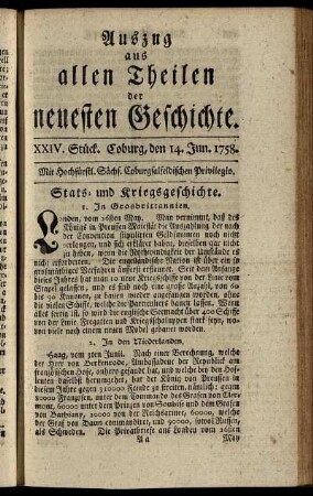 XXIV. Stück. Coburg, den 14. Jun. 1758.