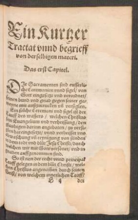 Ein kurtzer Tractat unnd begrieff von derselbigen materi.