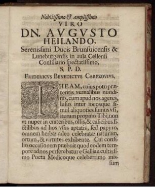 Nobilissimo & amplissimo viro Dn. Avgvsto Heilando ...