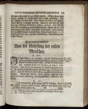 Das dritte Hauptstück, Von der Schöpfung der ersten Menschen.