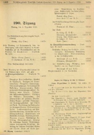 190. Sitzung. Montag den 6. Dezember 1920