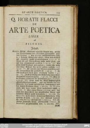 Q. Horatii Flacci De Arte Poetica Liber ad Pisones.