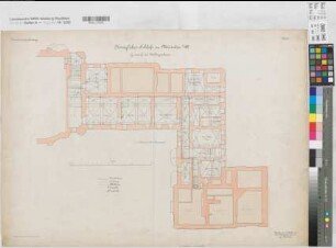 Münster (Münster) Schloß (Oberpräsidialflügel) Inventarienzeichnung Blatt 1 Grundriß Kellergeschoß mit Leitungsanlagen 1901 1 : 100 55 x 78 Lithographie: Bogdan Gisevius, Berlin KSM Nr. 1539,1