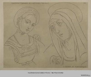 Oberkörper einer Frau und Kopf der Heiligen Klara (nach zwei Fresken von Vincenzo Tamagni in San Gimignano)