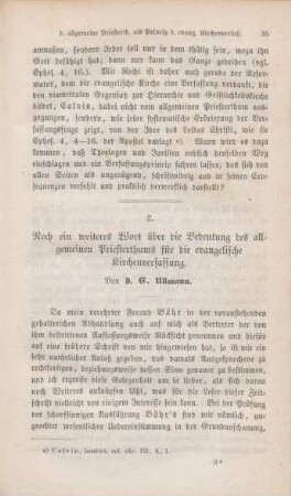 35-64 Noch ein weiteres Wort über die Bedeutung des allgemeinen Priesterthums für die evangelische Kirchenverfassung