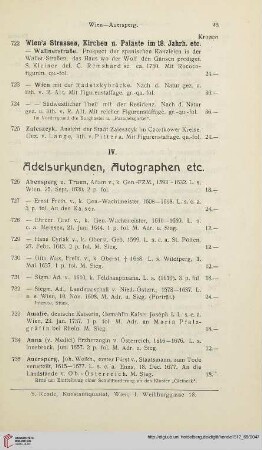 IV. Adelsurkunden, Autographen etc. (Nr. 726-818)